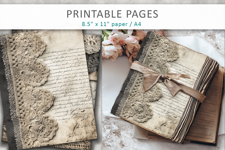 lace paper junk journal pages, scrapbook paper