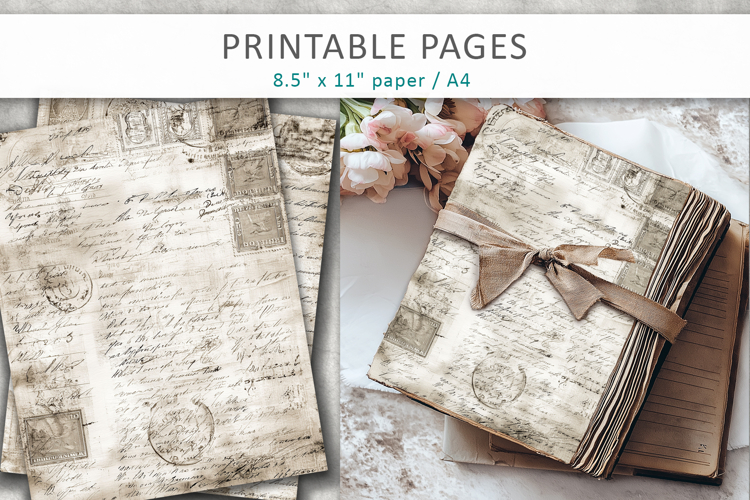 antique letters junk journal pages, retro letters