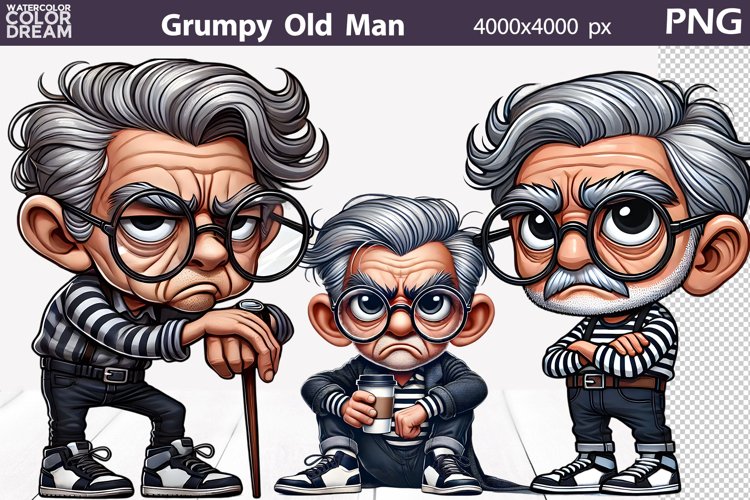 Grumpy Old Man Clipart | Funny Old Man Sublimation example image 1