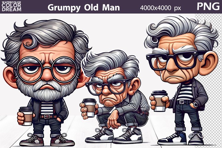 Grumpy Old Man Clipart | Funny Old Man Sublimation example image 1