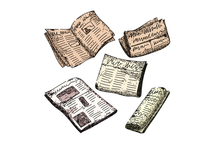old newspaper set sketch hand drawn