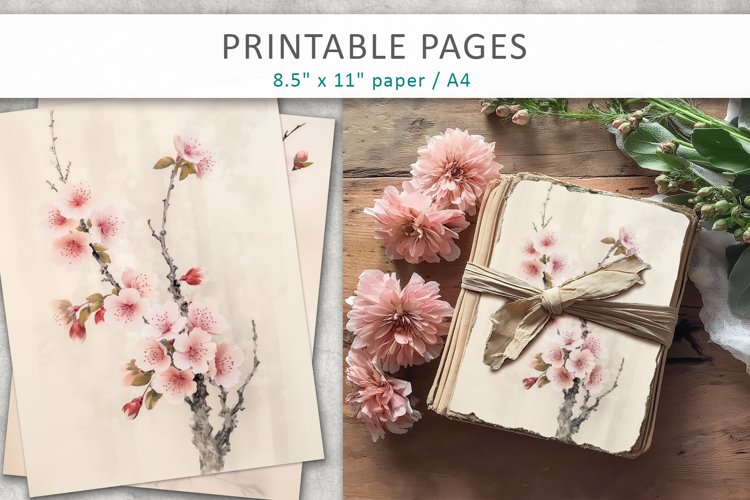 Vintage Cherry Blossom Printable Scrapbook Paper