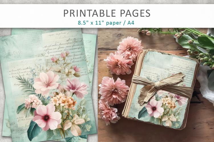 vintage floral junk journal, floral paper