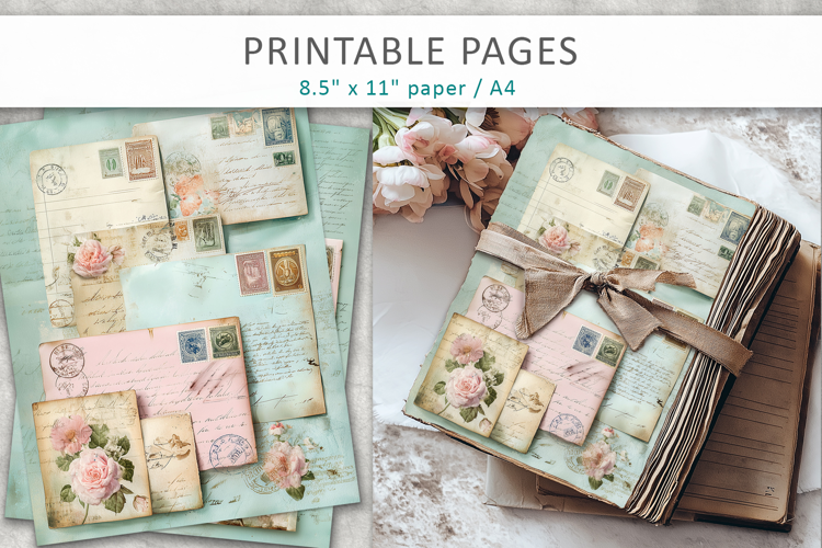 antique postcards, scrapbook paper