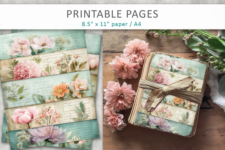 pastel floral junk journal, scrapbook paper
