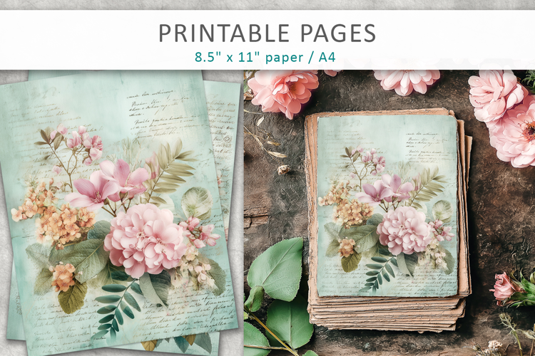 floral scrapbook supplies, junk journal