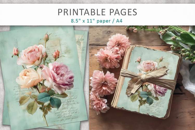 romantic rose junk journal, floral scrapbook