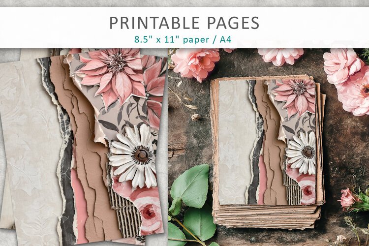 grunge junk journal backgrounds, scrapbook paper example image 1