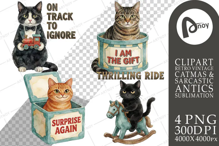 Old-School Toyshop Cat Antics Sublimation