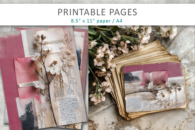 vintage floral junk journal, shabby chic decor