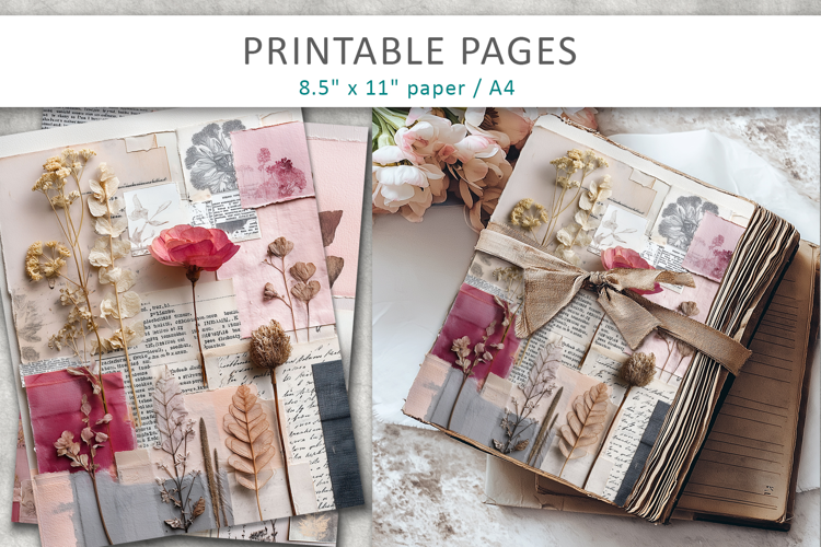 botanical collage junk journal, floral artwork