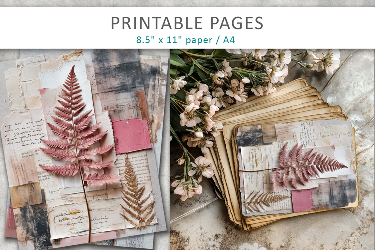 botanical collage junk journal, mixed media collage