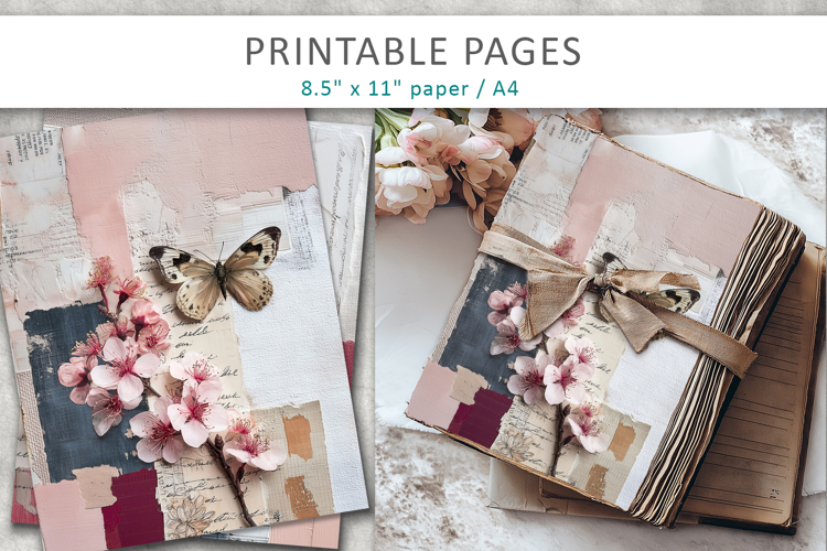 vintage paper junk journal, romantic design