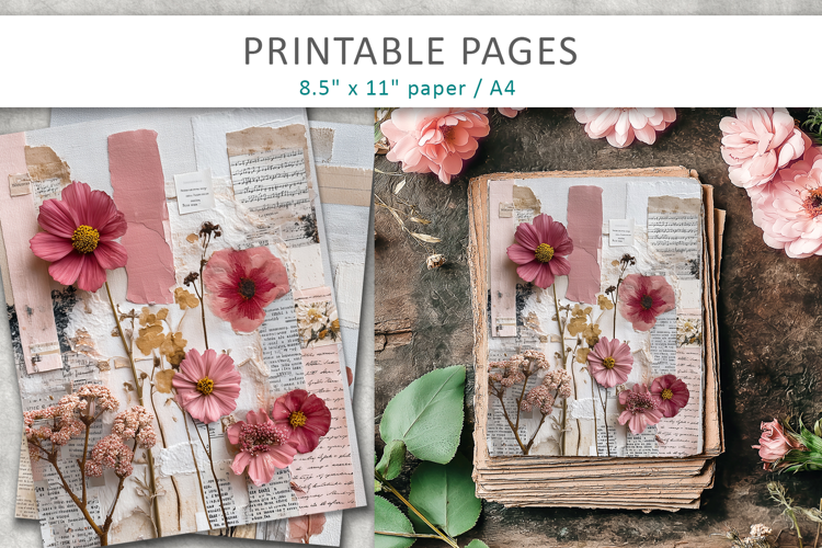 vintage floral junk journal, handmade style