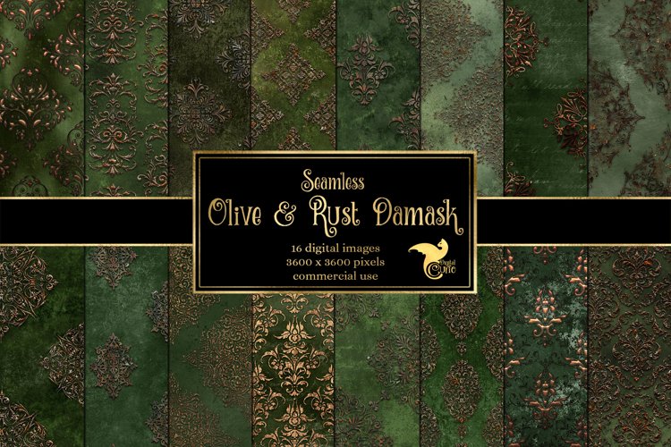 Olive and Rust Damask Digital Paper