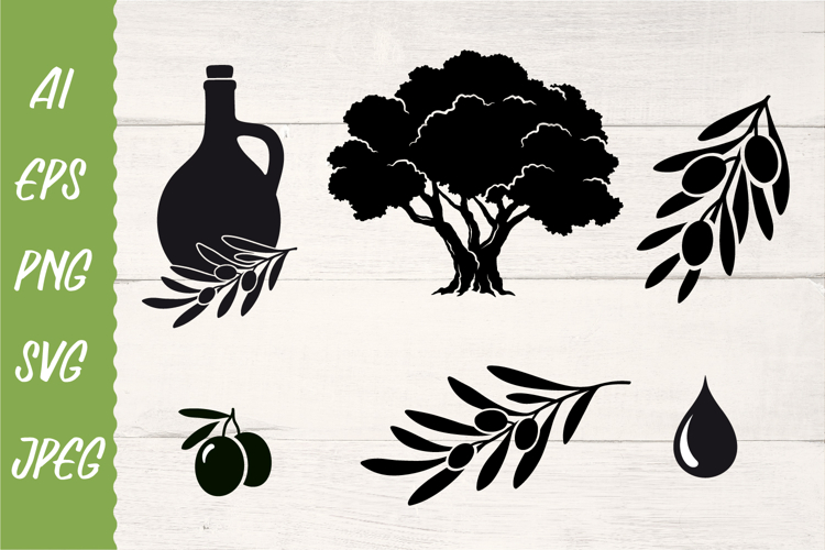 Olive branches Svg. Bundle olive tree, oil jug, drop. SVG.
