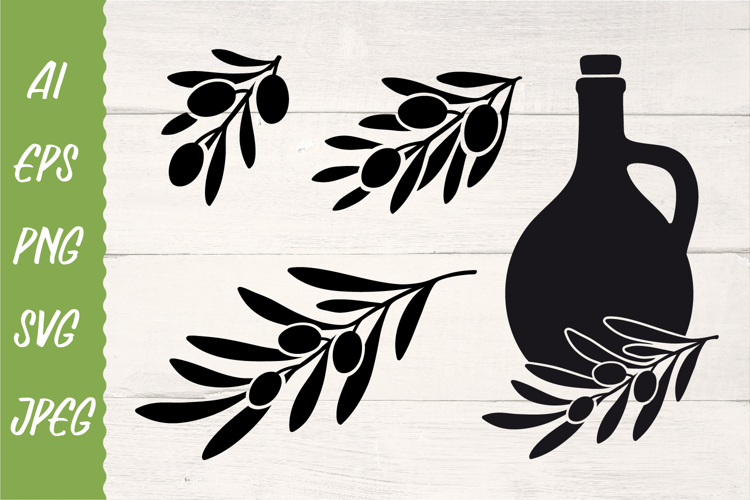 Olive branches Svg. Olive oil jug. Svg, Vector decor. Png.