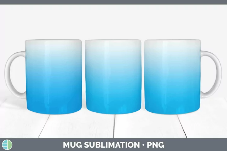 Ombre Bright Blue Mug Wrap Sublimation Coffee Cup Designs