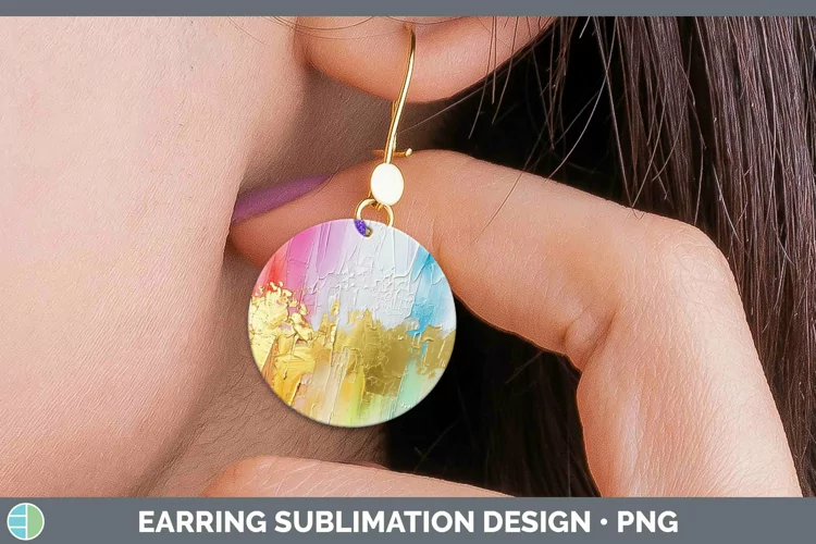 Ombre Paint Rainbow Round Earrings | Sublimation Earrings De