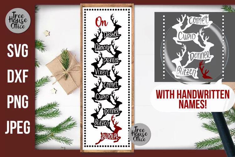 On Dasher Dancer SVG, Santa's Reindeer Names with Rudolph