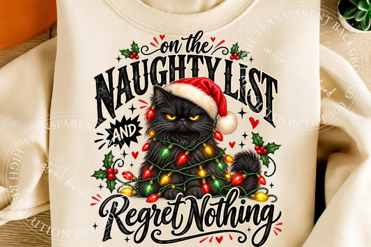 On the Naughty List Christmas Cat PNG