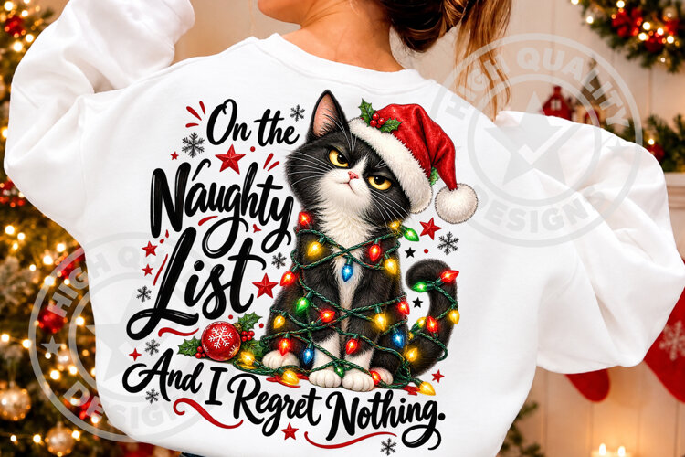 On the Naughty List Christmas Cat PNG example image 1