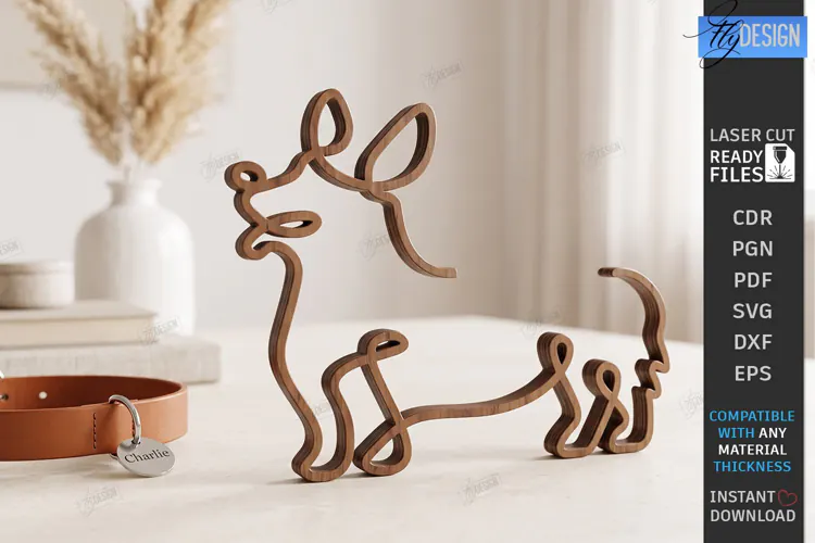 One Line Corgi Decor Laser Cut | Dog Art Tabletop Decor
