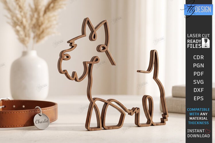 One Line Scottish Terrier Laser Cut | Dog Art Tabletop Decor example image 1