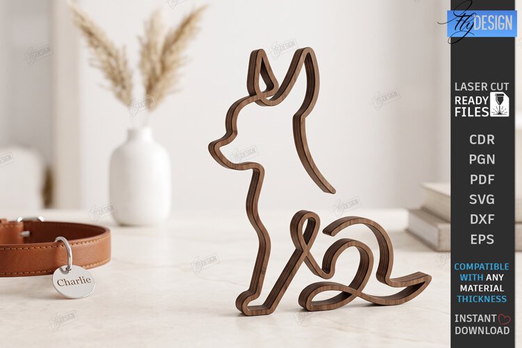 One Line Chihuahua Decor Laser Cut | Dog Art Tabletop Decor example image 1