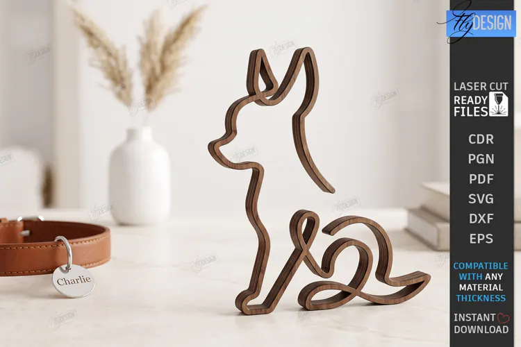 One Line Chihuahua Decor Laser Cut | Dog Art Tabletop Decor