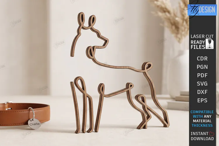 One Line Doberman Decor Laser Cut | Dog Art Tabletop Decor