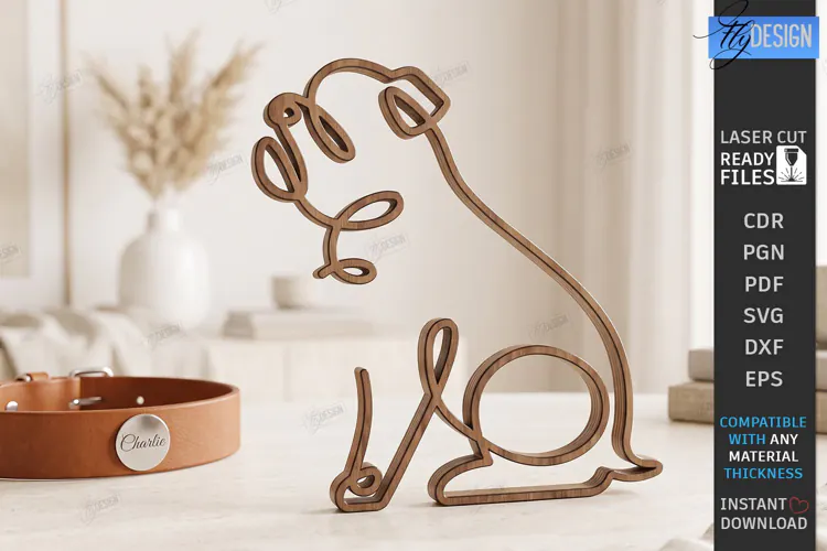 One Line Bulldog Decor Laser Cut | Dog Art Tabletop Decor