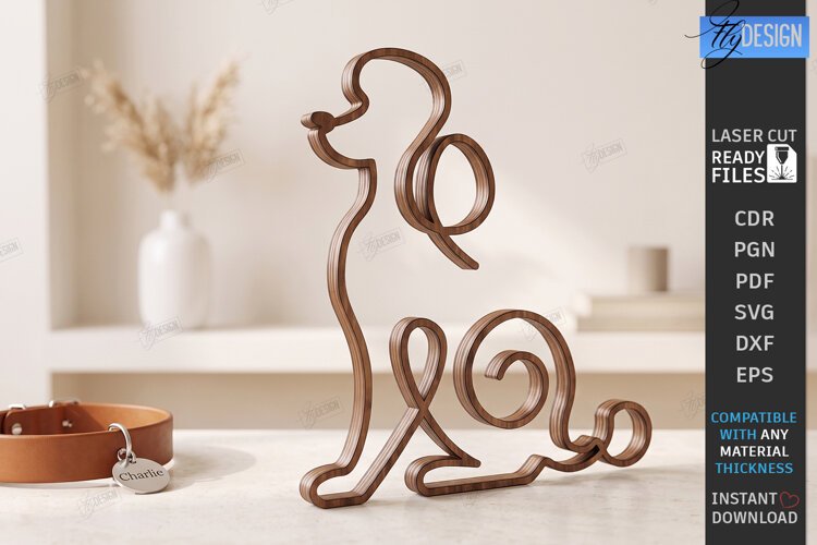One Line Poodle Decor Laser Cut | Dog Art Tabletop Decor example image 1
