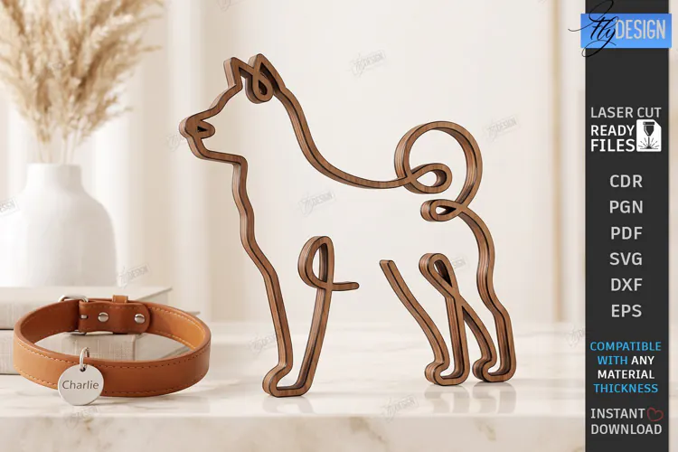 One Line Akita Decor Laser Cut | Dog Art Tabletop Decor