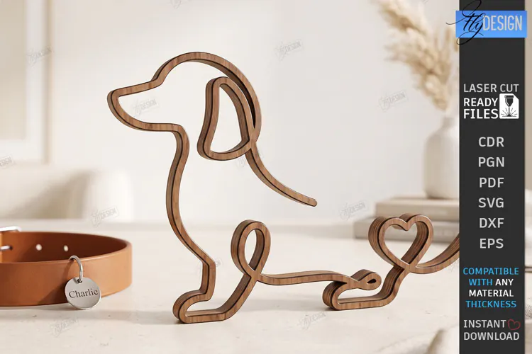 One Line Dachshund Decor Laser Cut | Dog Art Tabletop Decor