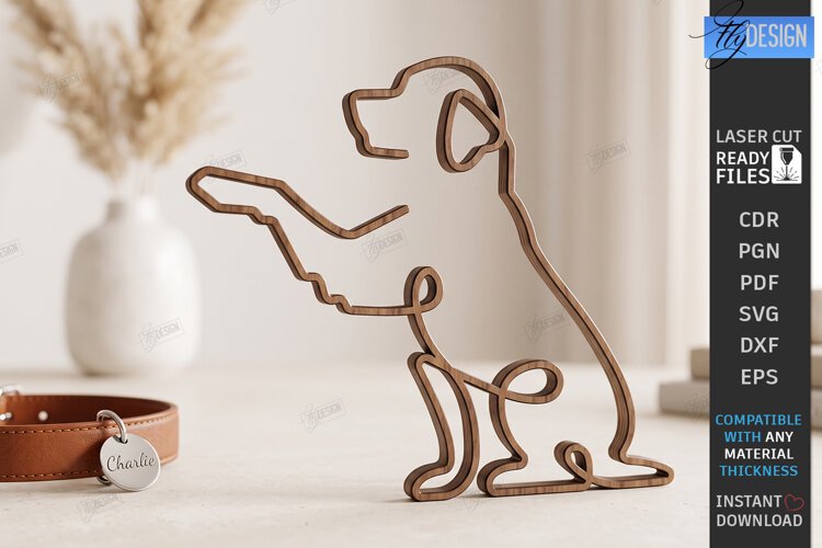 One Line Labrador Decor Laser Cut | Dog Art Tabletop Decor example image 1