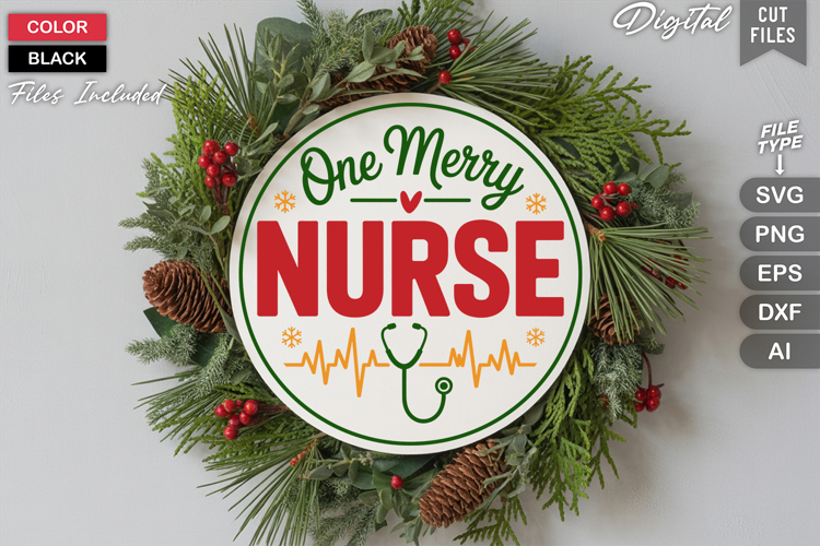 One Merry Nurse SVG | Christmas Round Sign SVG | Xmas SVG