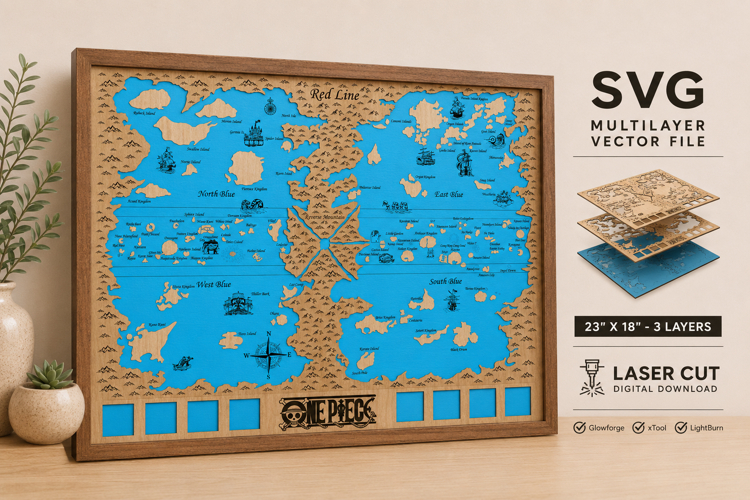One Piece Grand Line Map SVG | 3 Layer Laser Cut File