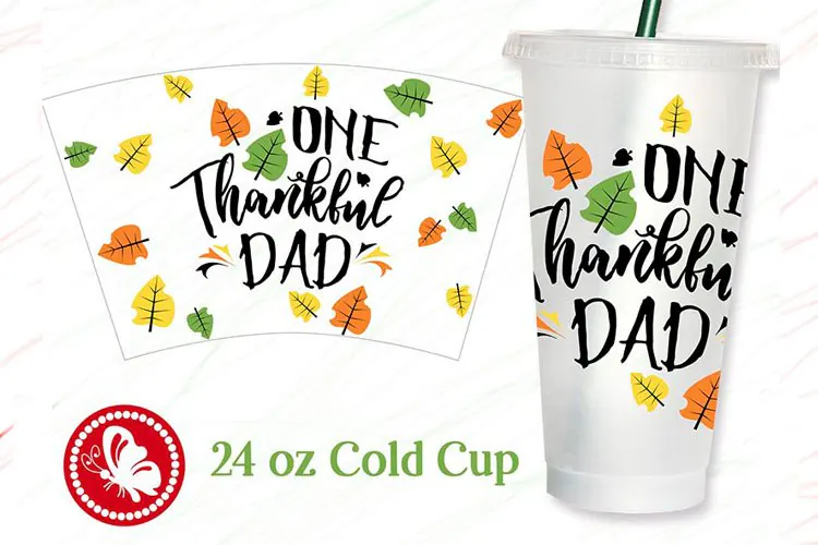 One Thankful Dad Cup Wrap SVG | Thanksgiving Autumn Leaves
