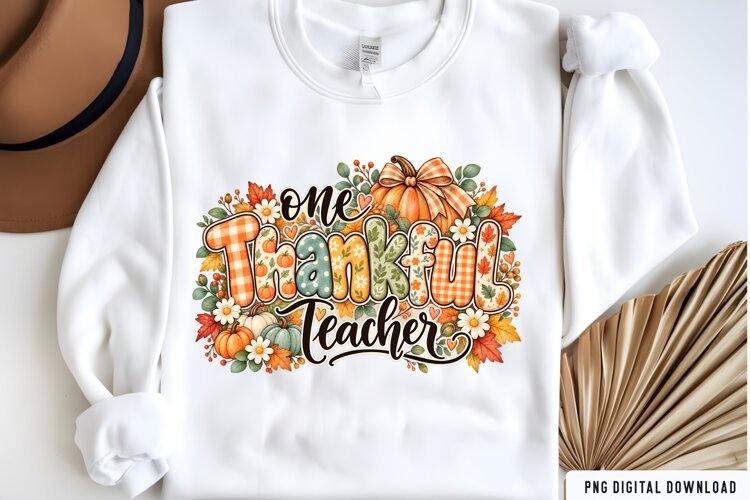 Thankful Teacher Fall PNG, Thanksgiving Teacher Sublimation example image 1