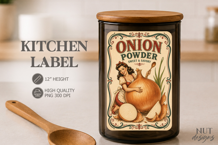 Pin up girl Vintage Onion Powder Label Pantry label