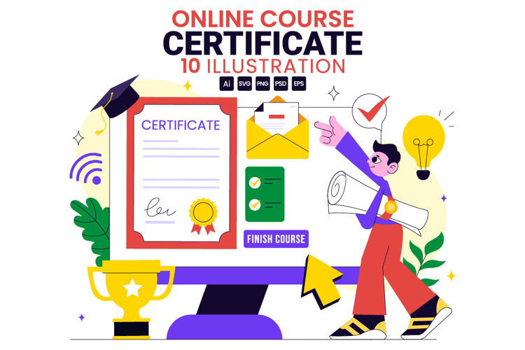 10 Online Course Certificate Program Illustration