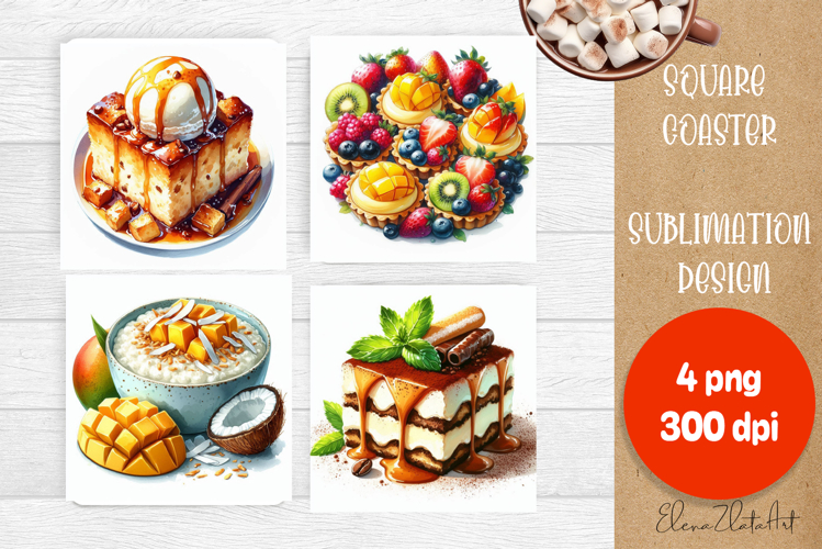 Colorful food Coaster Design, sweet dessert PNG
