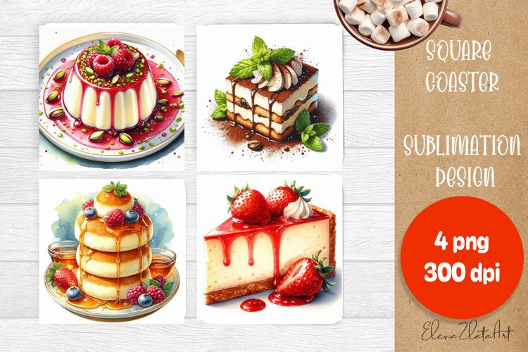 Colorful food Coaster Design, sweet dessert PNG