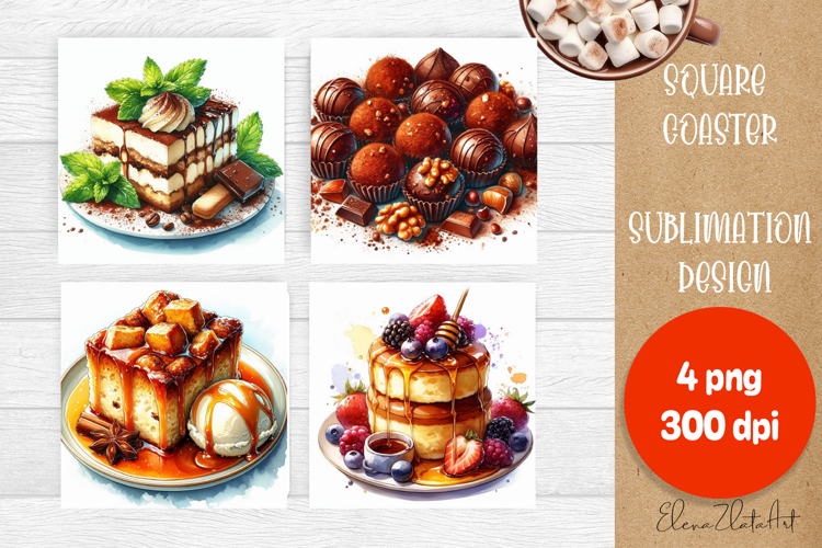 Colorful food Coaster Design, sweet dessert PNG