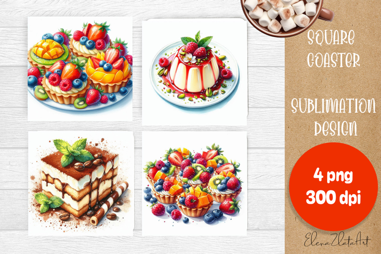 Colorful food Coaster Design, sweet dessert PNG