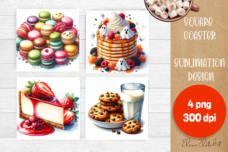 Colorful food Coaster Design, sweet dessert PNG