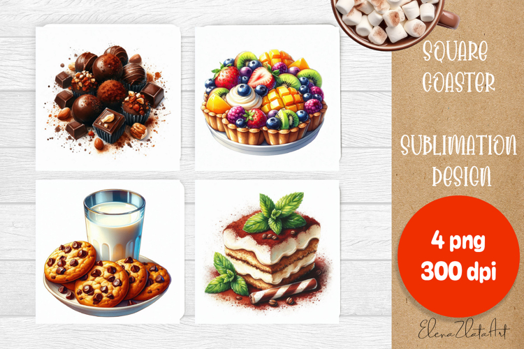 Colorful food Coaster Design, sweet dessert PNG