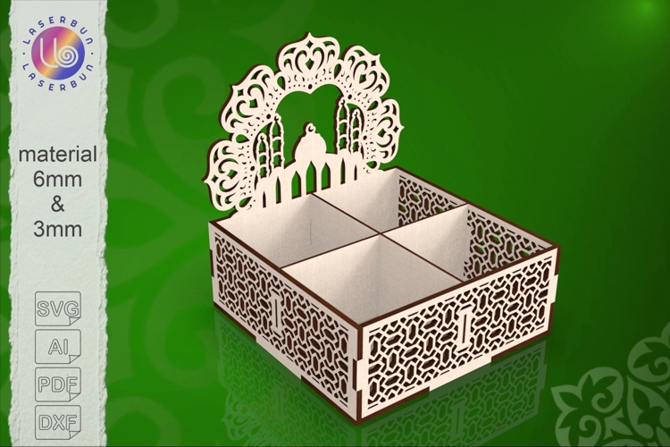 Ramadan Mubarak Laser Cut Treat Box SVG with Mosque Topper