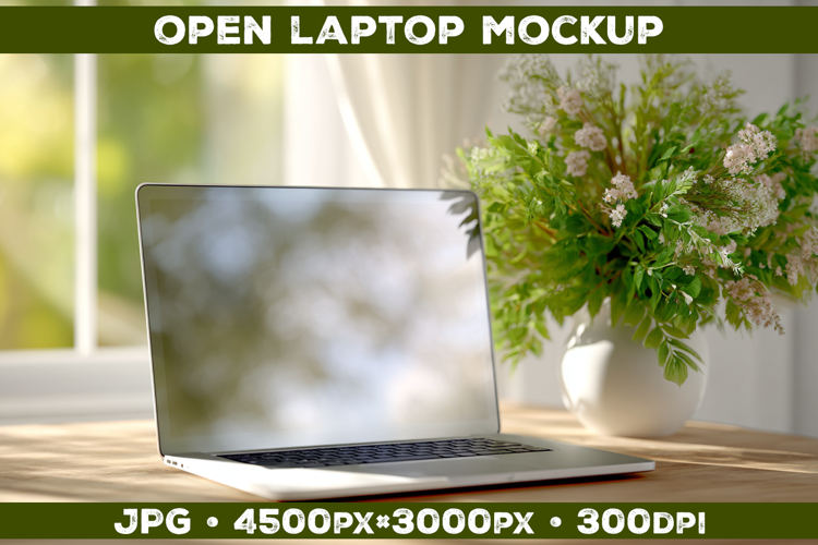 Laptop Mockup on Wooden Desk with Plants and Natural Light
